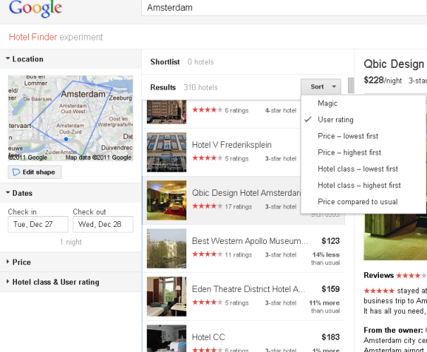 Google Hotel Finder Qbic
