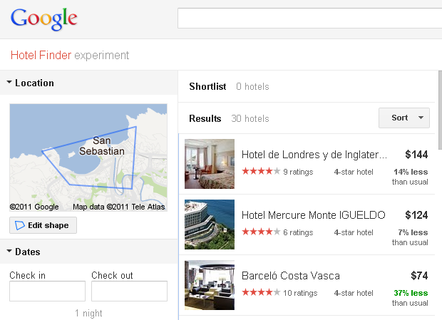 Google Hotel Finder San Sebastian
