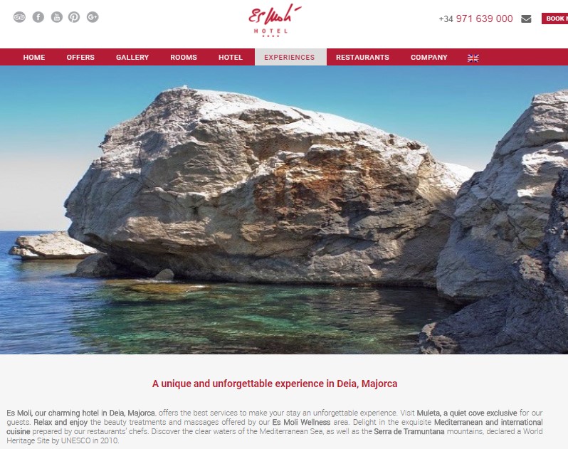 Web of the Hotel Es Moli showing a nice beach