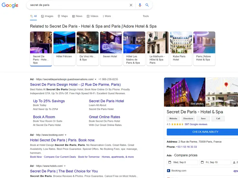 Image carrousel appearing at the top in Google´s SERP results
