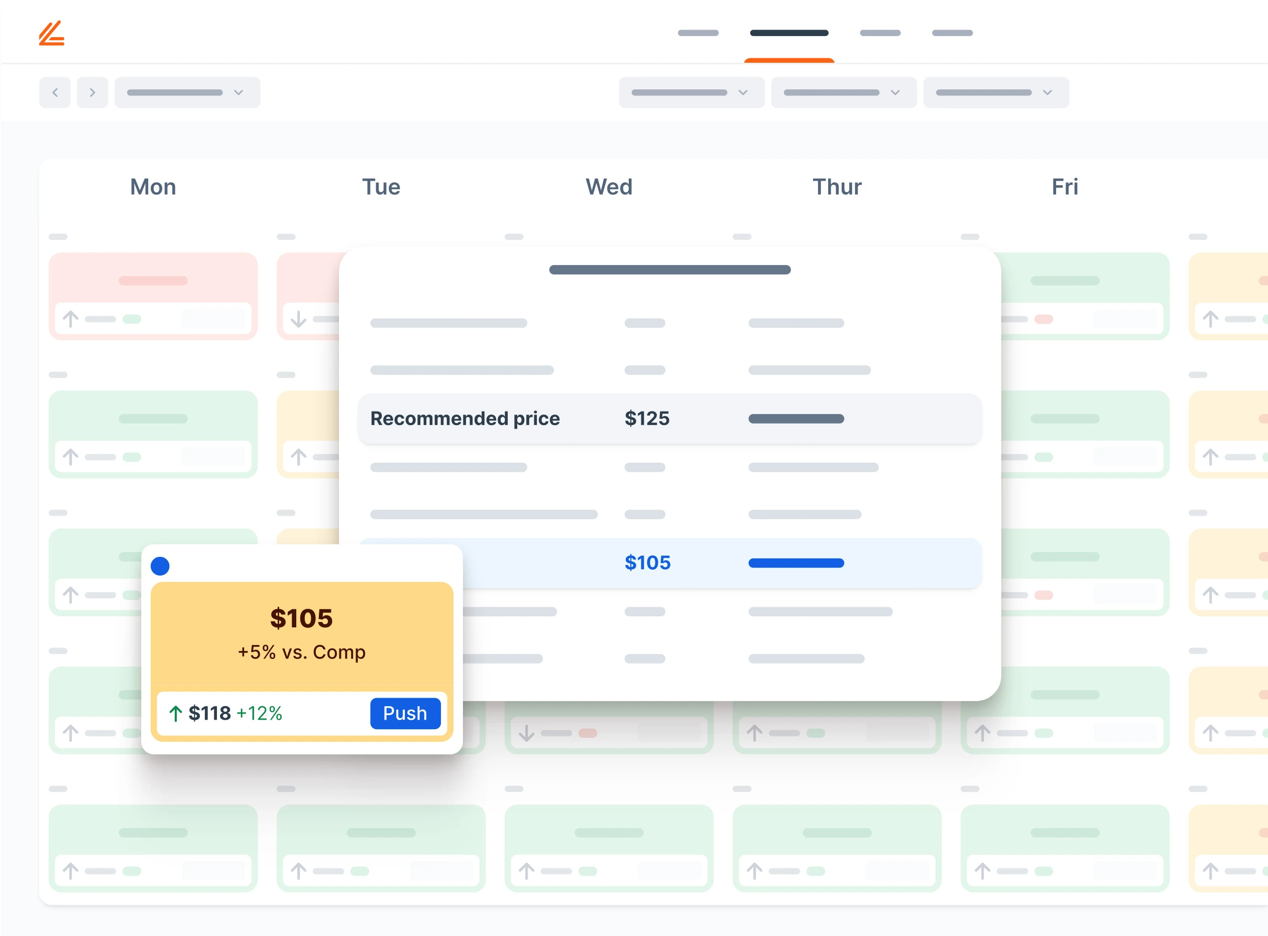Un cuadro de mandos con calendario que representa una herramienta de bรบsqueda de tarifas para estrategias eficaces de revenue management