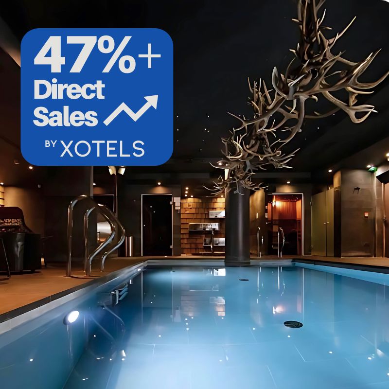 Hotel Ski Boutique revenue management case study: Hotel pool in French Alps and '47%+ Direct Sales by Xotels' graphic